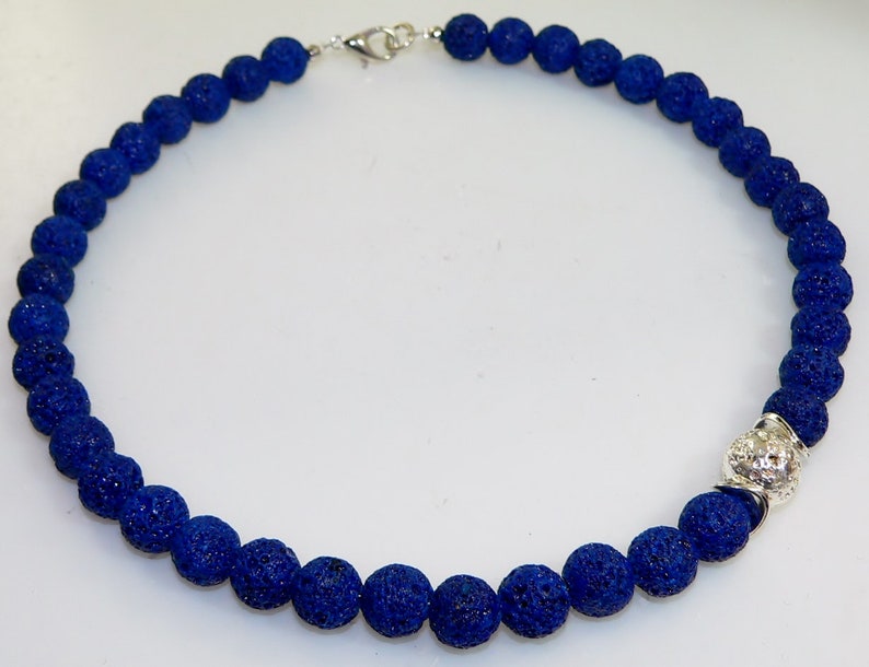 lampwork beads pearl necklace lava stones necklace dark blue blue light blue silver Chain necklace costume jewelry