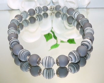 Necklace, necklace, necklace, clay beads, glass beads, grey, black, white