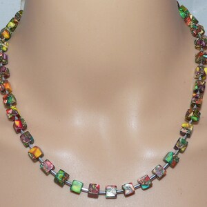 Chain, collier, chain of cubes, necklace, cube, cube, picaso jasper, hematite, multicolor, multicolored, colourful, image 6