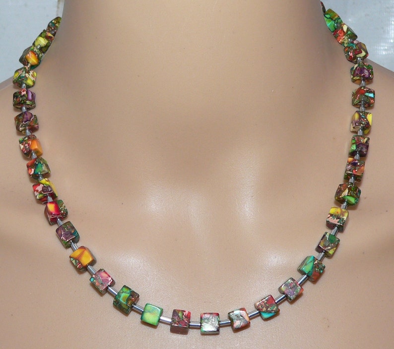 Chain, collier, chain of cubes, necklace, cube, cube, picaso jasper, hematite, multicolor, multicolored, colourful, image 6