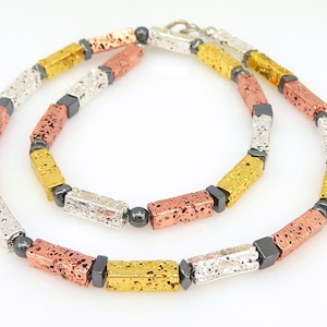 Necklace, chain, necklace, gemstone, gemstone, lava, rectangle, rose gold, silver, gold, hematite, black