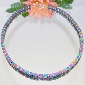 Collar, Collar, Collar, Cadena de dados, Cubo de hematita, Espaciador de hematita, Plata, Verde, Azul, Violeta, Multicolor, Cuentas