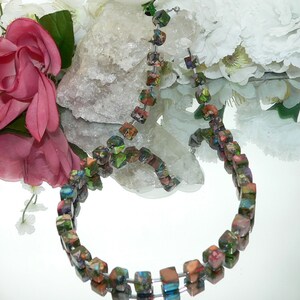 Chain, collier, chain of cubes, necklace, cube, cube, picaso jasper, hematite, multicolor, multicolored, colourful, image 4