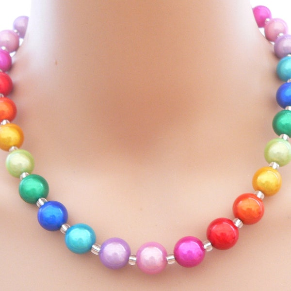 Halskette, Kette, Collier, Necklace, Perlenkette, Miracle-Magic-Perlen, glänzend, 3D Effekt, mehrfarbig, bunt, multicolor,