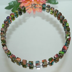 Chain, collier, chain of cubes, necklace, cube, cube, picaso jasper, hematite, multicolor, multicolored, colourful, image 1