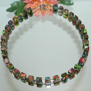 Chain, collier, chain of cubes, necklace, cube, cube, picaso jasper, hematite, multicolor, multicolored, colourful,