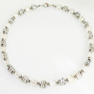 Chain, necklace, necklace, cube chain, beads, lampwork cube, glass, Murano Art, white, black, cream, silver,