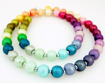 Halskette, Collier, Necklace, Perlen, Glas, Krepp, Stardust, mehrfarbig, bunt, regenbogen, rot, grün, blau,