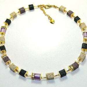 Chain, necklace, necklace, cube chain, cube, cube, lava, polaris, rhinestone, beige, gold, black, brown,