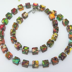 Chain, collier, chain of cubes, necklace, cube, cube, picaso jasper, hematite, multicolor, multicolored, colourful, image 8