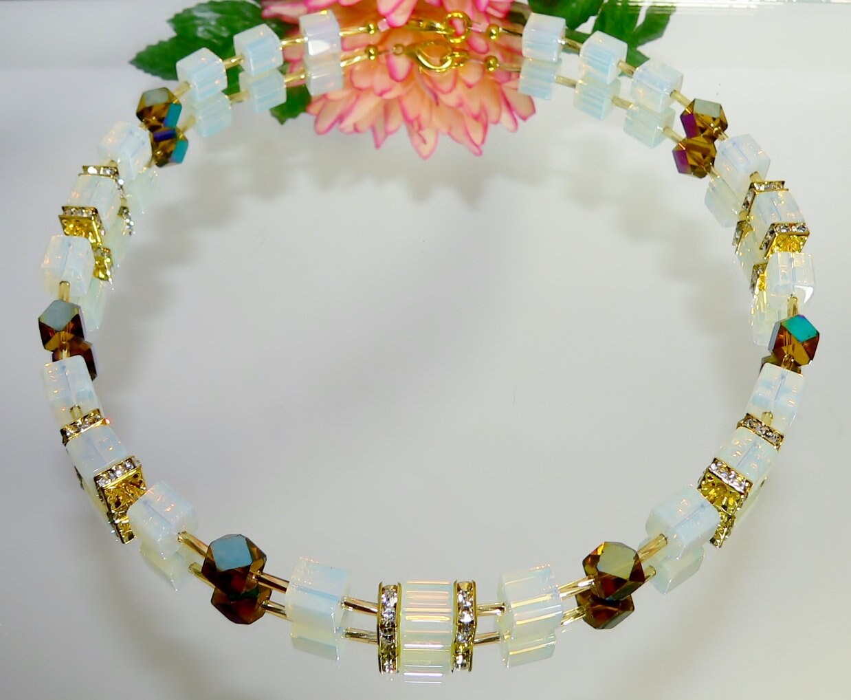 Chain, Necklace, Cube Chain, Cube, Cube, Glass, Opalite, Rhinestones ...