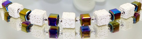 Collana uomo in ematite e cubo di cristallo Swarovski, fatto a mano