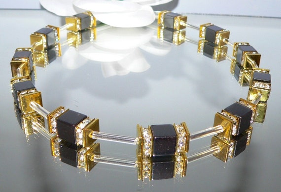 Kette Halskette Würfelkette Cube Hämatit gold grün hellgrün Goldfäden  418f