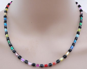 Collana A Cubi In Ematite Multicolore Argento Opaco – Handmade Acciaio, Regolazione Tedesca - Foto 3