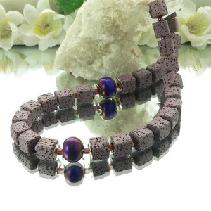 Chain, Cube Chain, Necklace, Cube, Lava Cube, Module Beads, Glass Beads, Purple,