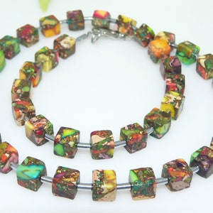 Chain, collier, chain of cubes, necklace, cube, cube, picaso jasper, hematite, multicolor, multicolored, colourful, image 7