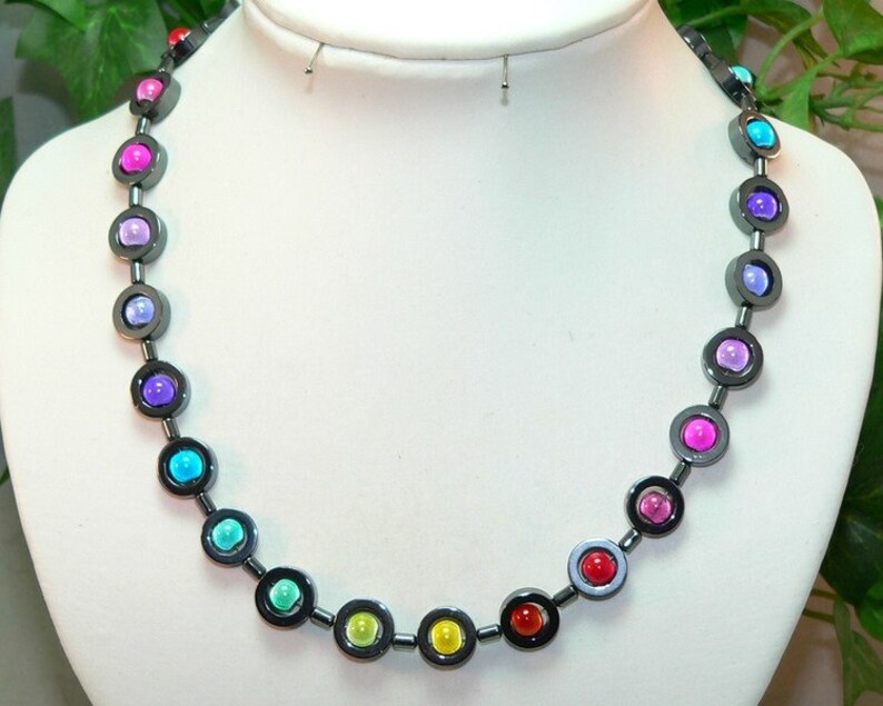 Set necklace rings glass bracelet black beads hematite jewelry set earrings h\u00e4matin colorful