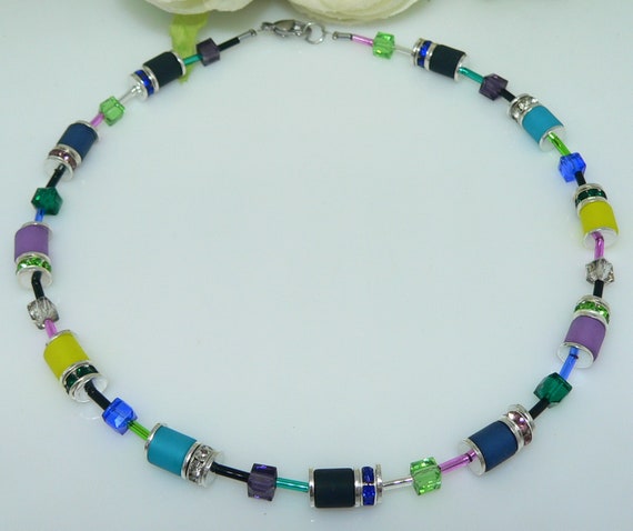 Collier Sautoir Bleu Perles - Occasion, Beau Bijou Vintage à Porter