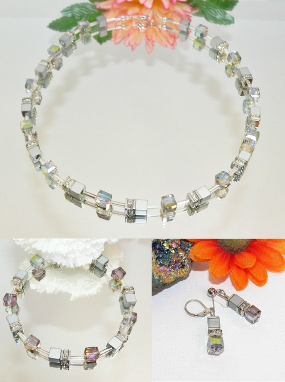 Parure Boucles d'oreilles et collier Cubes - Montres & Bijoux