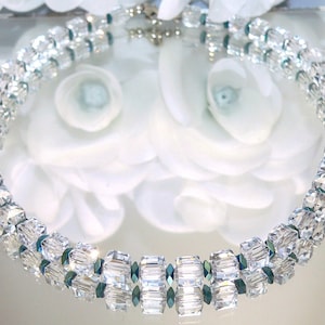 Chain, necklace, collier, cube chain, necklace, cube, cube, glass, hematite spacer, clear, dark blue, blue, petrol,