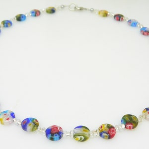 Necklace, chain, necklace, beads, flat, discs, millefiori, murano art, colorful, multicolored, multicolor