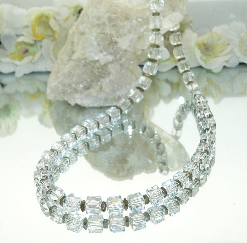 crystal glass cube cube necklace hematite spacer necklace necklace gold, Chain clear