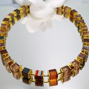Chain, necklace, collier, cube chain, cube, glass cubes, millefiori, polar effect cubes, acrylic cubes, glass beads, gold, brown, black,