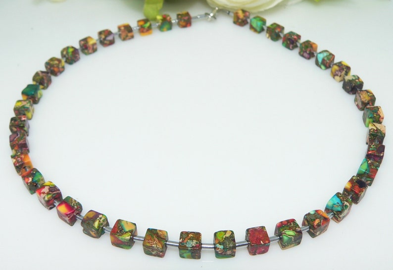 Chain, collier, chain of cubes, necklace, cube, cube, picaso jasper, hematite, multicolor, multicolored, colourful, image 9