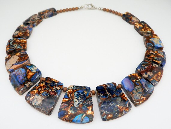 Necklace, Statement Necklace, Lapis Lazuli Bonzite Synthetic