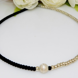 Necklace, necklace, delicate, necklace, glass beads, matt, black, eye-catcher, brushed silver,