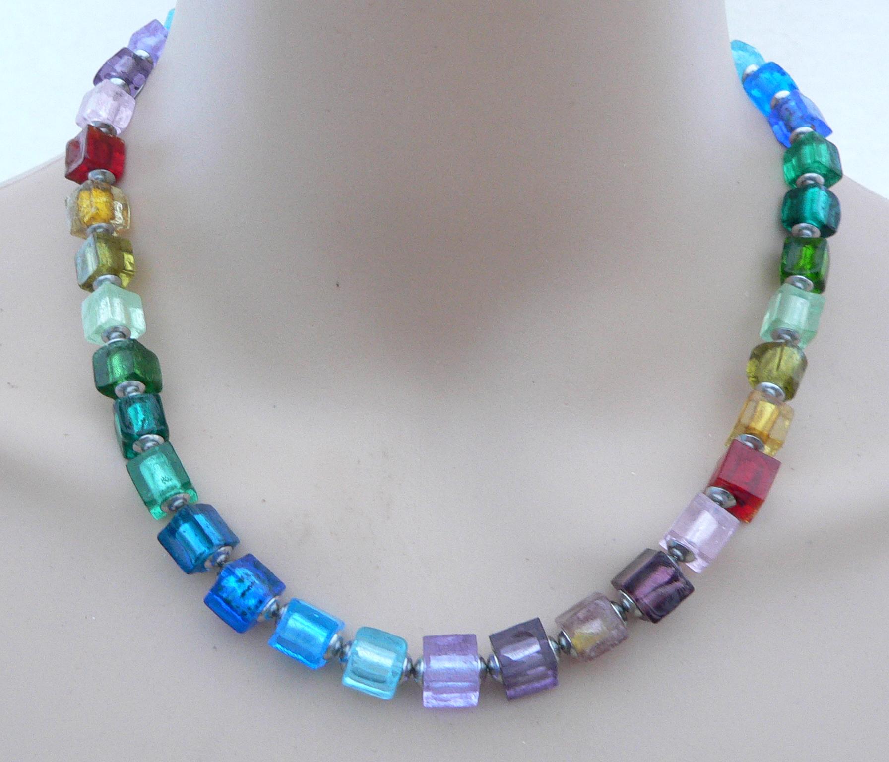 Collana Artigianale Con Cubetti Di Vetro Colorati &ndash; Multicolore &ndash; Regalo Donna Fatto A Mano