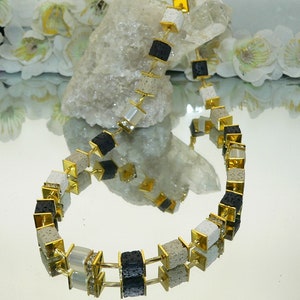 Necklace, Collier, Cube Necklace, Necklace, Cube, Lava Cube, Polaris Cube, Metal Plates, Gold, Black, White, Sand, Beige,