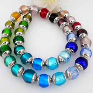 Necklace, necklace, necklace, beads, lampwork, glass Murano art, multicolored, colorful, multicolor, red, blue, green, yellow,