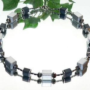 Necklace, Cube Necklace, Necklace, Glass, Pearls, Glass Jewelry, Glass Cube, Roundel, Silver, Black
