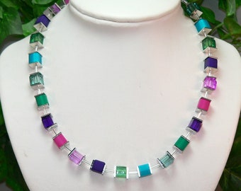 Chain, necklace, necklace, necklace, cube chain, cube, polaris, acrylic, colorful, multicolored