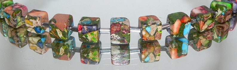 Chain, collier, chain of cubes, necklace, cube, cube, picaso jasper, hematite, multicolor, multicolored, colourful, image 2