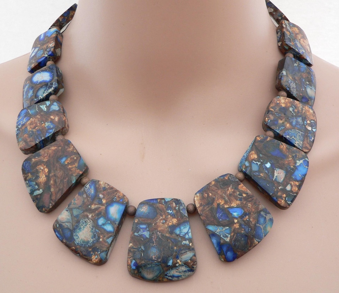 Necklace, Statement Necklace, Lapis Lazuli Bonzite Synthetic