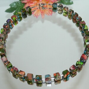 Chain, collier, chain of cubes, necklace, cube, cube, picaso jasper, hematite, multicolor, multicolored, colourful, image 3