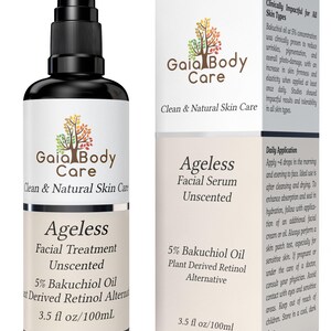May include: Two bottles of Ageless Facial Treatment and Serum by Gaia Body Care. Both bottles are 3.5 fl oz/100mL and contain 5% Bakuchiol Oil, a plant-derived retinol alternative. The serum is unscented. The product is clinically impactful for all skin types.