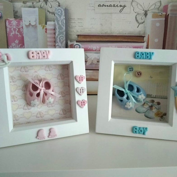 Baby Shoes Box Frame, New Baby, Girl, Boy, Shower, Gift, Christening, Nursery Decor, Shadow Box Frame,