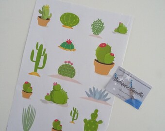 Lot 2 planches autocollants pour bujo 2018 Collection "CACTUS"