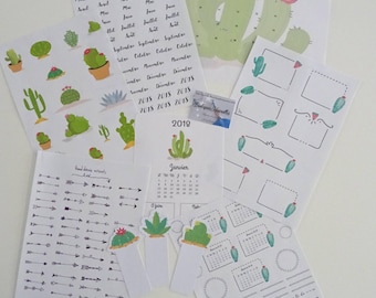 Starter kit et autocollants pour bujo 2018 Collection "CACTUS"