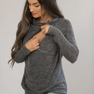 Breastfeeding Sweater Nursing Top For Breastfeeding Clothes Nursing Clothes For Work Breastfeeding Top For Women Breastfeeding Shirts Gray