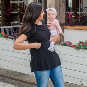 Cotton Nursing Shirt for Breastfeeding T-Shirt Nursing Top Breastfeeding Shirt Cotton Nursing Top With Zipper Black Ruffle Nursing Tee