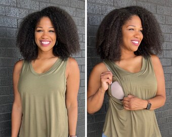 Nursing swing tank with side opening in olive