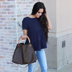 Cotton Nursing Shirt, Navy Cotton Breastfeeding Shirt, Breastfeeding Moms Gifts, Navy Ruffle Nursing Tee