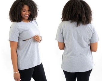 Cotton Nursing Tee For Breastfeeding - Classic Gray