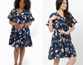 Breastfeeding Dress - Short Sleeve Nursing Dresses- Blue Floral Bell Sleeve