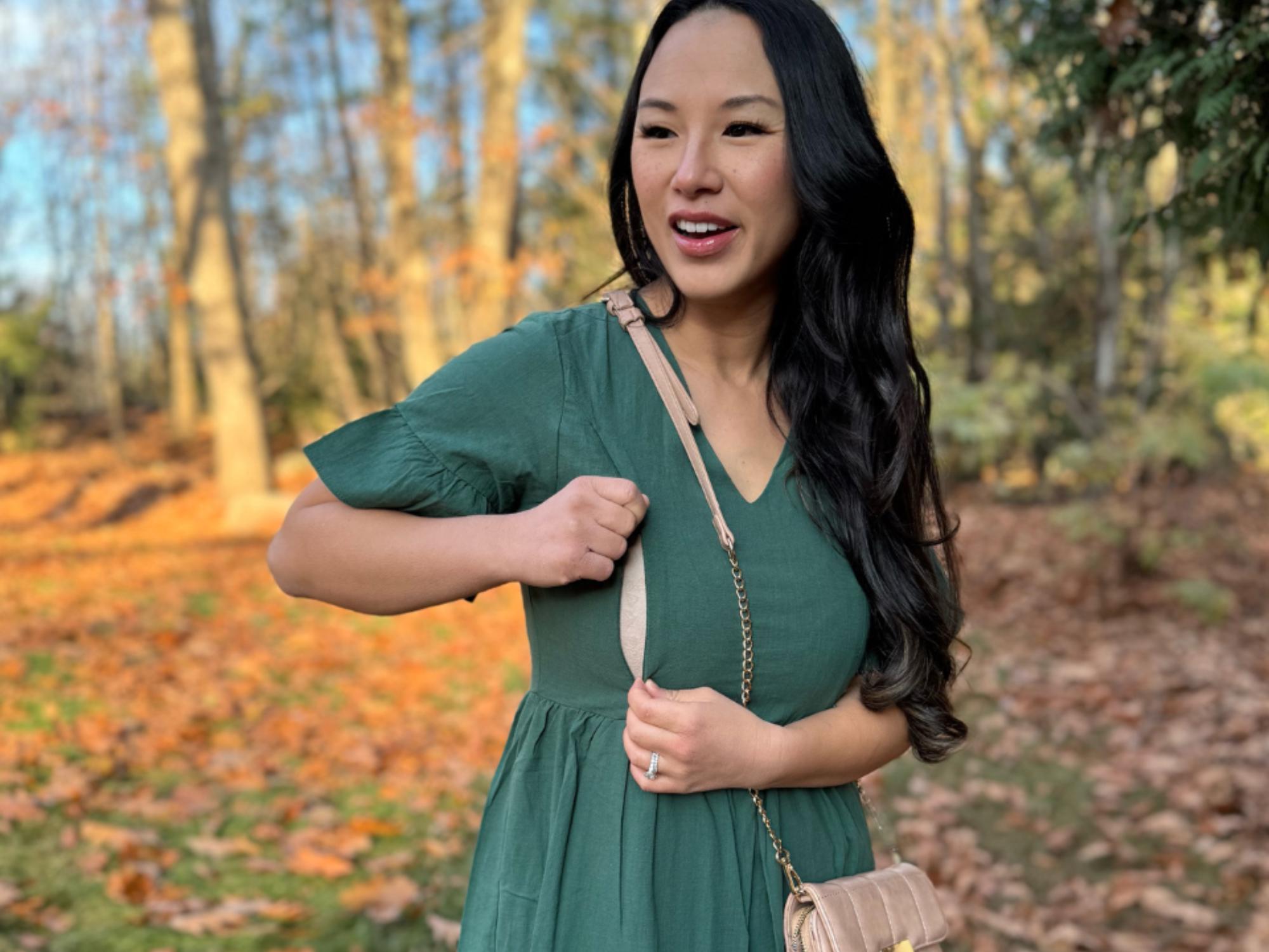 green breastfeeding dress Nursing Dress With Pockets -Bell Sleeve- Green main image 0