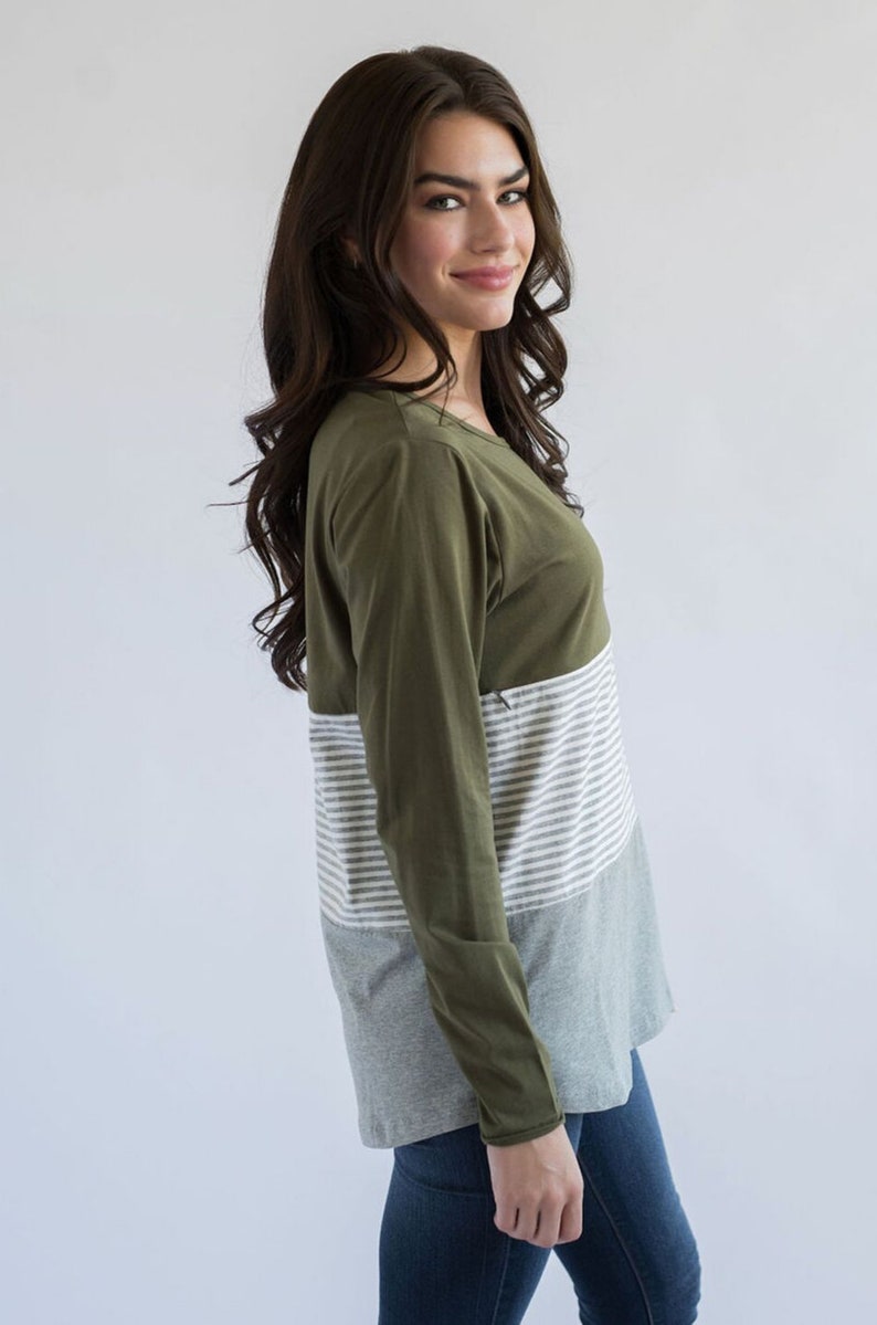 Olive green long sleeve nursing shirt